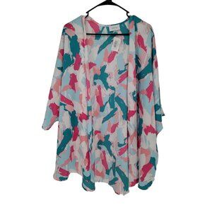 Adrienne Size Large Womens Kimono Top Art to Wear Geometric Open Blouse NWT